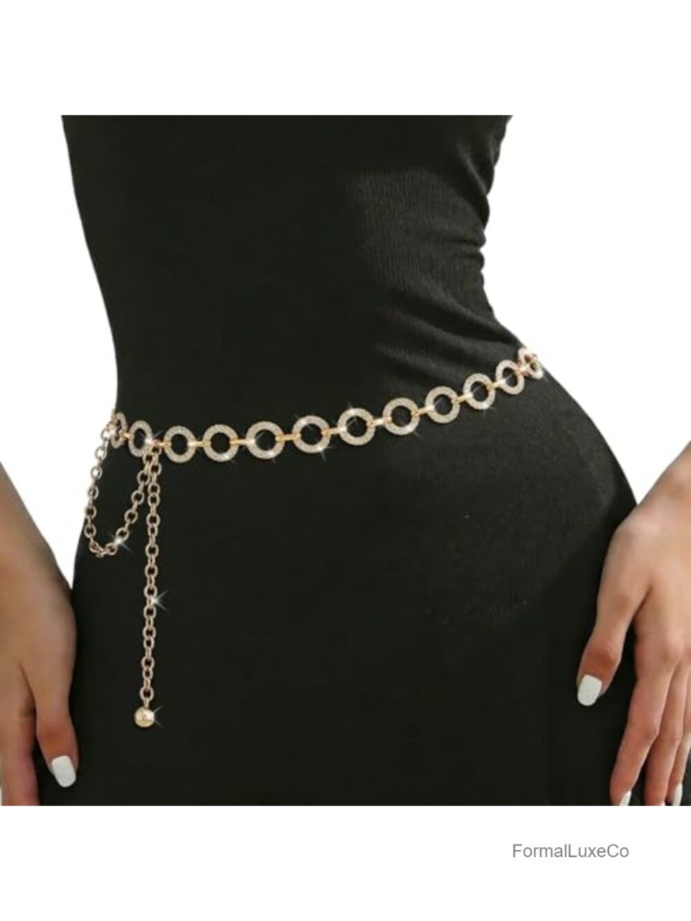 Bling Rhinestone Gold Chain Belt for Women Dresses Waist Metal